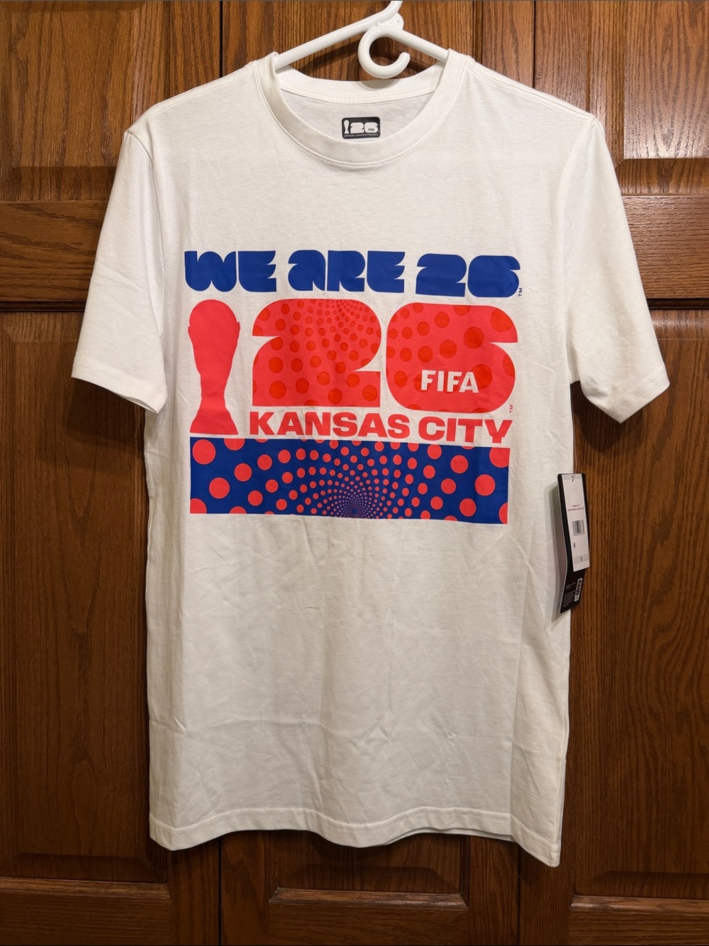 Kansas City FIFA Graphic Short Sleeve Tee - White, Blue & Red, Small unisex